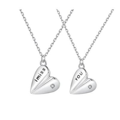 China Romantic couple I love you necklace S925 Sterling Silver flat men and women paper couples necklace pairs for sale