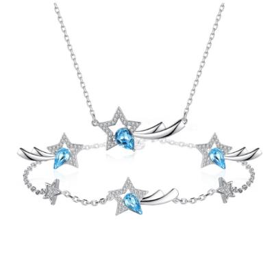 China High quality jewelry set silver female full set s925 tidal star tide star necklace earrings creative Austrian crystal jewelry for sale