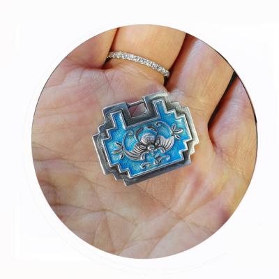 China Retro Style Design Vintage Sterling Silver Lock Necklace Accessories Lock Pendant 100% Solid Silver 999 Royal Blue Classic Pendants for sale