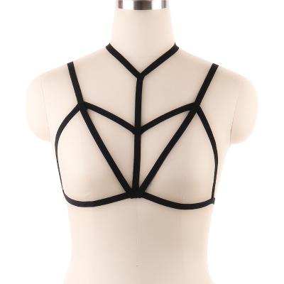 China Women's Body Punk Accessories Cavity Belt Strappy Bra Black Adjustable Elastic Cage Cupless for sale