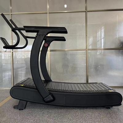 China 2022 Eco-Friendly Newest Design Gym Curved Running Treadmill Machine With New PU Handle 8 Levels Magnetic Resistance for sale