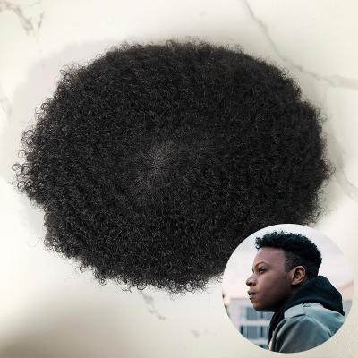 China InvisHair 8x10 4mm Afro Kinky Curly Wig Freestyle Human Hair Wigs Poly Skin Toupee Hairpiece Replacement for sale