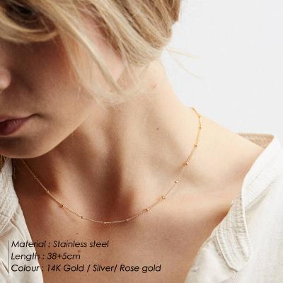 China 2022 Necklace Stainless Steel 14K Gold Plated Jewelry Link Chain Brass Spacer Beads Women Chain Necklace DIY Wholesale Fashion Jewelry for sale