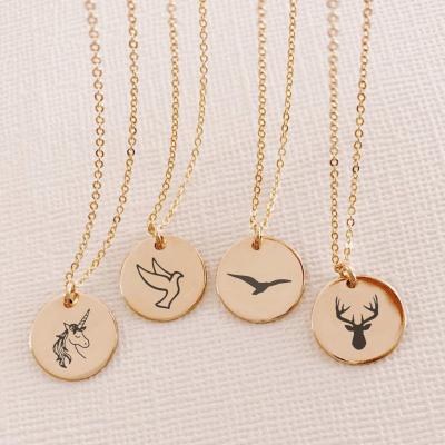 China Customizable Fashion 13mm CLASSIC Disc Jewelry Stainless Steel Shark Bear Necklace Customizable Animal Laser Engrave Gold Plated Jewelry for sale