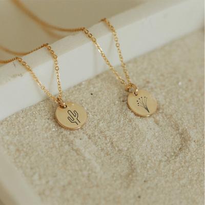 China 9mm High Polished Disc Factory Necklace Simple High Polished Style Engraved Custom Pendant Necklace Personalized Jewelry 9mm for sale