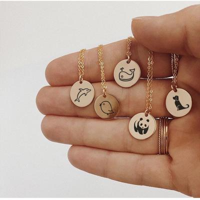 China CLASSIC 15MM Charms Disc Pendant Necklace Engraved Deer Bear Necklace Women Customized 14K Stainless Steel Animal Gold Plated Jewelry Jewelry for sale