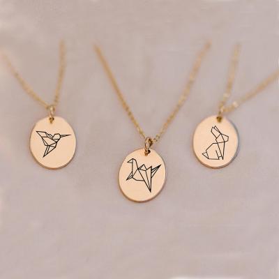 China Daily Wear Nickel Free Oval Fold Animal Theme Engraved Necklace Stainless Steel Custom Gold Plated Necklace Chain for sale