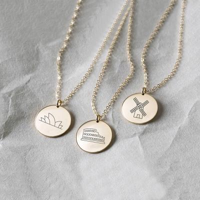 China CLASSIC Personalized Travel Theme Choker Necklace Gift Engraved Custom Jewelry Stainless Steel Charms Gold Plated Pendant Necklace for sale