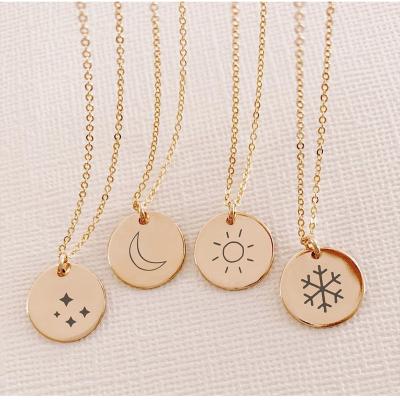 China CLASSIC Minimalist 9mm Blank Disc Engraved Time Symbol Necklaces For Gift Stainless Steel Charm Necklaces 14K Gold Silver Rose Gold for sale