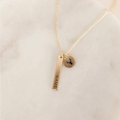 China Enaraved Trendy Cute Gold Name Bar Panda Whale Pendant Choker Disc Necklace 316L Stainless Steel Chain Necklace For WomenTrendy Jewelry for sale