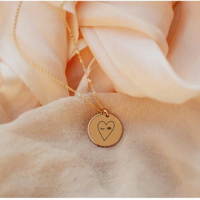 China CLASSIC Fashion Jewelry Engraved Jewelry Custom Necklaces Stainless Steel 14K Gold Plated Charms Heartbeat Wink Music Necklace for sale