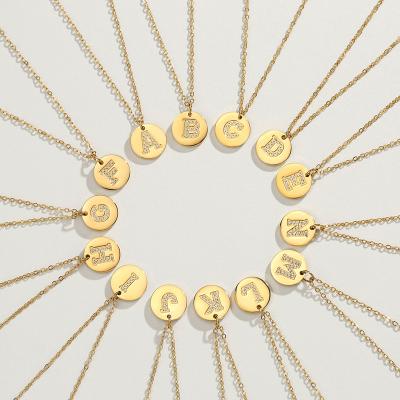 China lead free & Nickel Free E-Manco Gold Plated Zircon Letter Charms Necklaces Stainless Steel Alphabet Chain Choker Capital Women Jewelry for sale