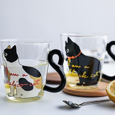 China Viable Cartoon Cat Tail Handle Drinking Glass Mug, Heat Resistant Coffee Mug Wholesale for sale