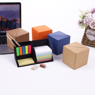 China Self-adhesive foldable cube notepad box, multifunctional sticky note set with pen holder for sale