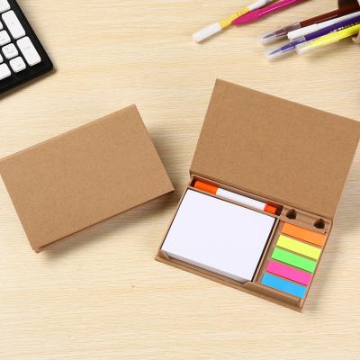 China Self Adhesive Custom Hard Logo Kraft Paper Cover Note Box , Sticky Notes Set With Pen for sale