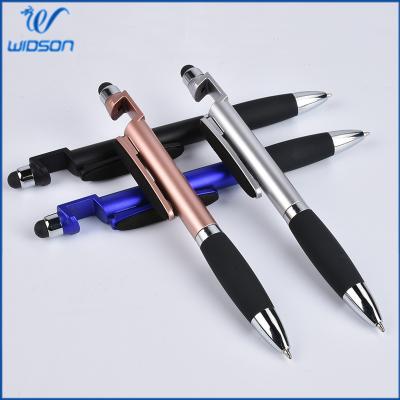 China office & School Pen Custom Mobile Phone Holder Ballpoint Pen, Multifunctional Stylus Pen with Screen Cleaner for sale