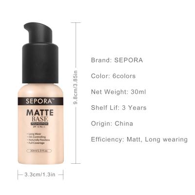 China 30ml Anti-Wrinkle Face Matte Liquid Foundation Base Makeup Oil Control 24 Hour Lasting Concealer Full Coverage Waterproof Contour Makeup for sale