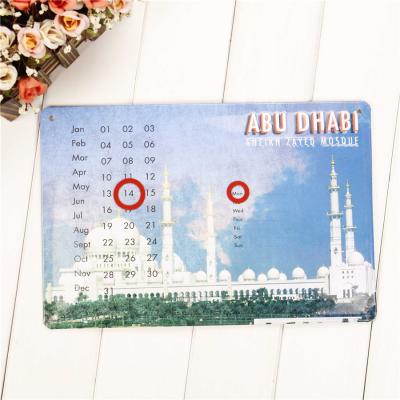 China Wall Calendar DUBAI Tin 3d Magnetic Sign Metal Hanging Wall Calendar for sale