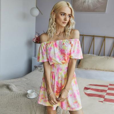 China 2022 Fashion One Shoulder eBay New Summer Designer ZP-013 Express Dress Women's Washable Link Dyed Dress for sale