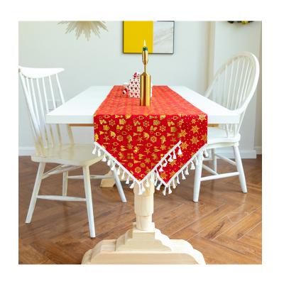 China Beautiful Christmas Decoration Element Table Runners Red Printing Luxury Patterns Home Party Table Runners for sale