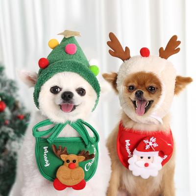 China Viable Christmas Accessories Pet Reindeer Santa Colorful Ball Dog Cat Antlers Saliva Towel Hat Set for sale