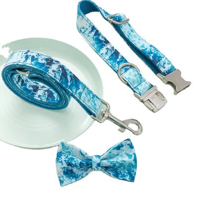 China Custom Padded Ocean Pet Printing Personalized Dog Tag Dog Collar Leash Adjustable Walking Set for sale