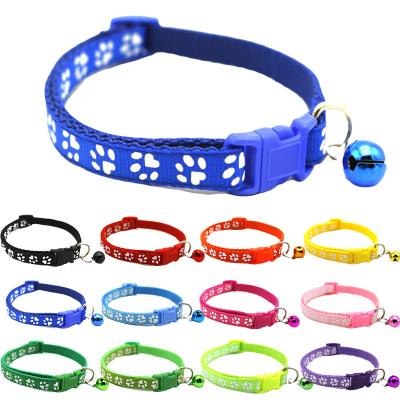 China Discount Sale Multi-colors Paw Print Adjustable Nylon Cat Personalized Dog Collar with Bell for sale