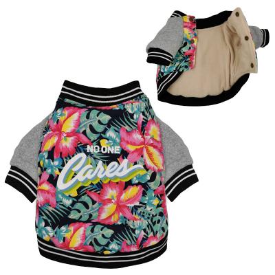 China Viable Winter Fashion Windbreaker Flower Dog Jacket Printed Cotton Logo Baseball Pet Jacket Popular for sale