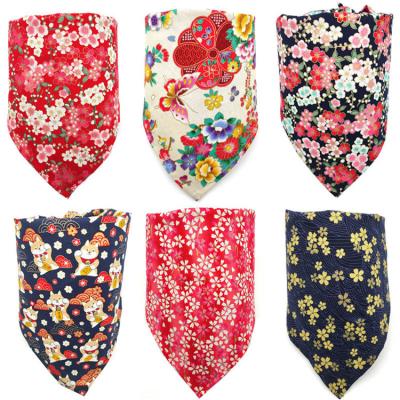 China Zephyr Fashion Sakura Floral Print Cat Neck Ornament Pet Towel Dog Bibs Viable Japanese Triangle Scarf for sale