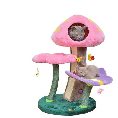 China New Design Pet Toy Paradise Cat House Castle Kitty Villa Nest Mushroom Cat Viable Climbing Frame for sale