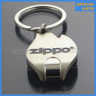 China Zippo logo Shiny silver flame shape metal keychain bottle opener for sale