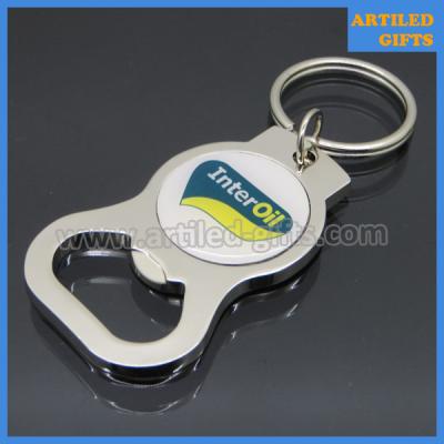 China Printed custom logo Interoil Zinc alloy metal bottle opener with key chain for sale