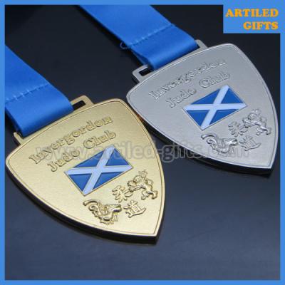 China Custom design die casting gold silver finish enamel logo Judo sports medal with lanyard for sale