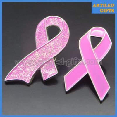 China Mold free Breast Cancer Awareness Pink Ribbon lapel Pin with glittering effect for sale