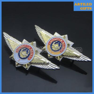 China Double piece silver gold dual plating Russia miltary badge with screw clutch pin for sale