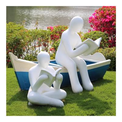 China All World Modern Reading Man Statue For School Library Decoration Outdoor Fiberglass Garden Figures Reading Sculpture for sale