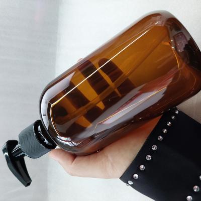 China Household Products OEM ODM Empty Household Liquid Container 500ml PET Shoulder Brown Plastic Round Emulsion Bottle for sale