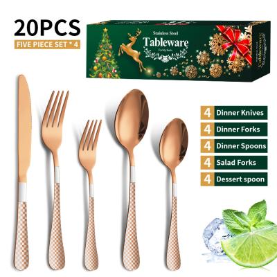 China New Viable Amazon Design Stainless Steel Dinnerware Set Knife, Fork, Spoon Christmas Tableware Gift Box 20 Pcs Set for sale