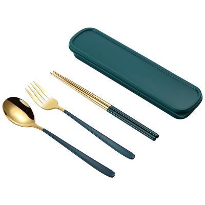 China Japanese and Korean Viable Hot Selling Stainless Steel Amazon Tableware Set Student Tableware Set Chopsticks Spoon Fork Portable Set for sale