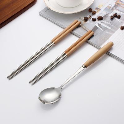 China Stainless Steel Viable Japanese Wooden Tableware Handle Western Wooden Tableware Food Knife Chopsticks And Fork Spoon for sale