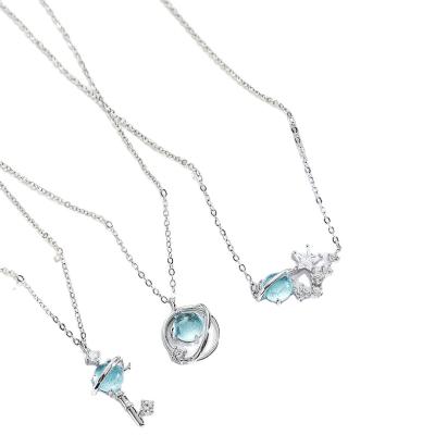 China CLASSIC Blue Cosmic Star Nebula Fashion Planet Copper Platinum Universe Necklace Small Platinum Galaxy Necklace for sale