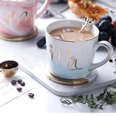 China Amazon Hot Selling Viable Mr and Mrs Marble Ceramic Mug with Gift Box Mugs Custom Logo Mugs for Couples for sale