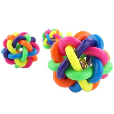 China Wholesale Viable Interactive Dog Pet Teeth Biting Dental Toy Rubber Ball Sound Colorful Bell Pet Chew Ball Tooth Cleaning Molar Toy for sale