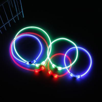 China Customized Quality LED Fiber Optic Material USB Rechargeable Light Flashing Cat Collar Fashion Dog Light Up Collars for sale