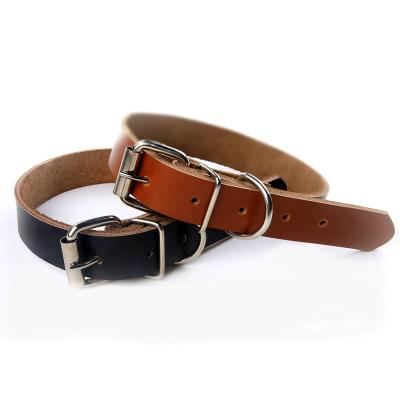 China Stocked Heavy Duty Leather Dog Collar Larger Dogs Manufacturing Medium Dog Collar With Metal Buckle for sale