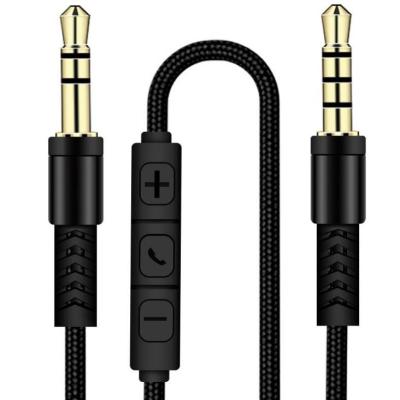 China AUX cable. Car Audio Jack 3.5mm Nylon Braid Cable Car With Microphone Volume Control 1.2M Headphone Extension Code For Phone Headset for sale