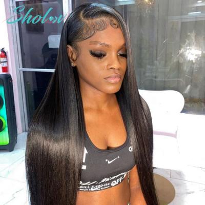 China Hot Sale Silky Straight Wave Human Lace Front Wig, 40 Inch Brown Color Human Preplucked Ready To Ship Lace Front Wig, 180% Density 200 Lace Front Wig for sale