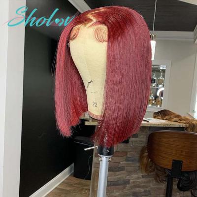 China Red Bang Straight Bob Lace Wig 99j Natural Light Brown Wavy Bone Wave Hair Silky Straight Glueless Burgundy Bob Wig Double Drawn Kinky 10 Inches for sale