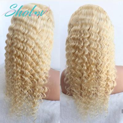 China Blonde 613 Deep Wave 10 Deep Wave 14 Seller HD Transparent Full Lace Wig 30 Inch, 613 Virgin Blonde Brazilian Eurasian Human Hair Full Lace Wig for sale