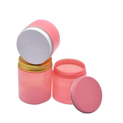 China Cosmetic in 100ml 150ml 200ml Pet Stock Cosmetic Transparent Pink Cream Bottle Packaging Container Hair Plastic Jar for sale